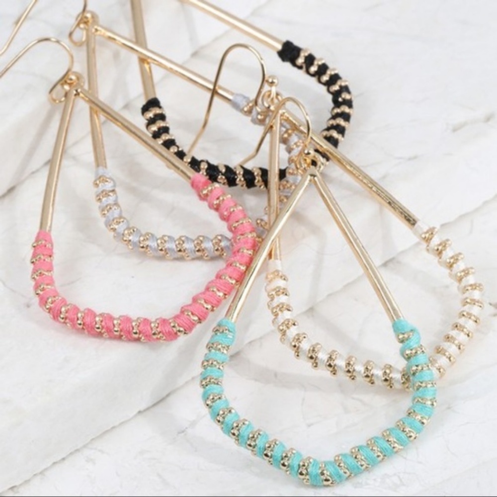 LAST PAIR! Mint Thread Wrapped Marquee Earrings - Picture 5 of 5